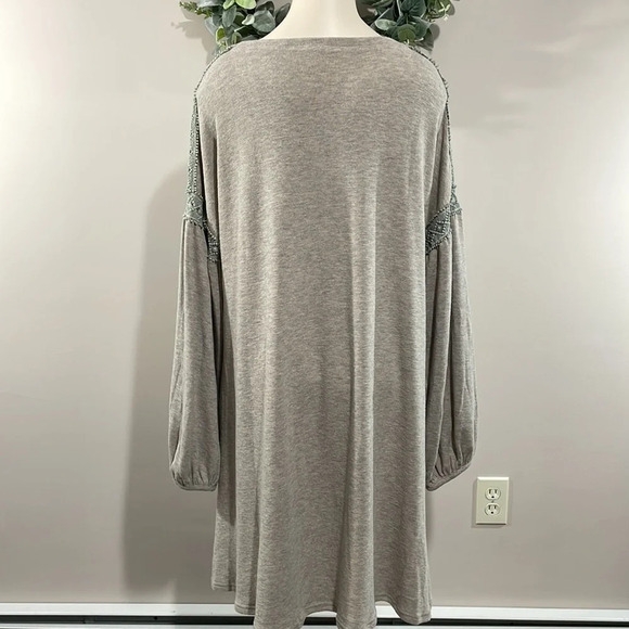 Easel Boho Oversized Long Sleeve Balloon Sleeve Taupe Sweater Dress S - Picture 7 of 15